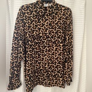 GANTO’S Women’s Silk Cheetah Print Long Sleeve Blouse, Large